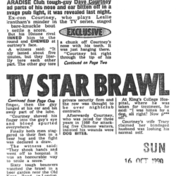 1990 10 16 the sun. fight pub beer garden. nose ear finger bite