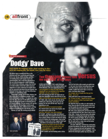 2000 front magazine. crystal palace chairman mark goldberg security