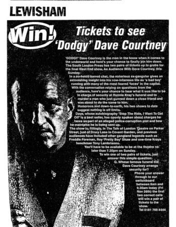 1999 11 26 south london press an audience with dave courtney the talk of london theatre